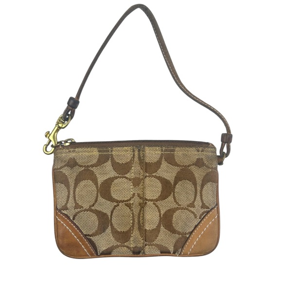 Coach Y2K Vintage Brown Signature Canvas Wristlet with Leather Trim - Picture 1 of 7